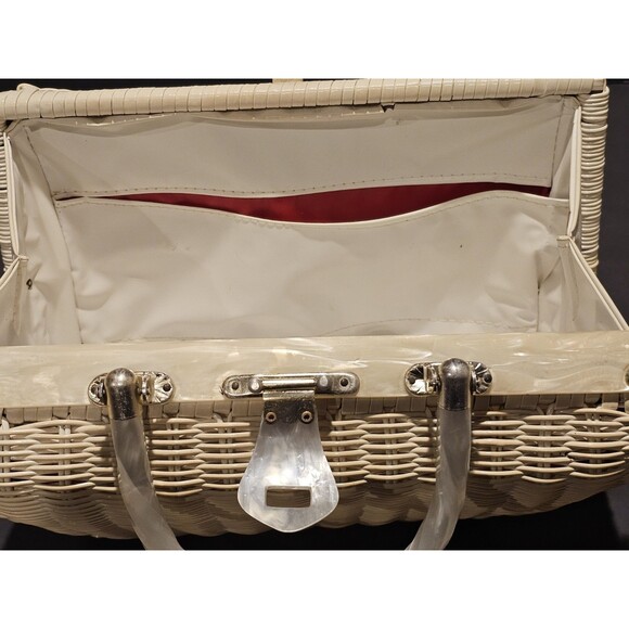 Rare Vintage 1950s/60s Stylecraft of Miami Wicker/Lucite Box Bag Shell Accents - Picture 11 of 16